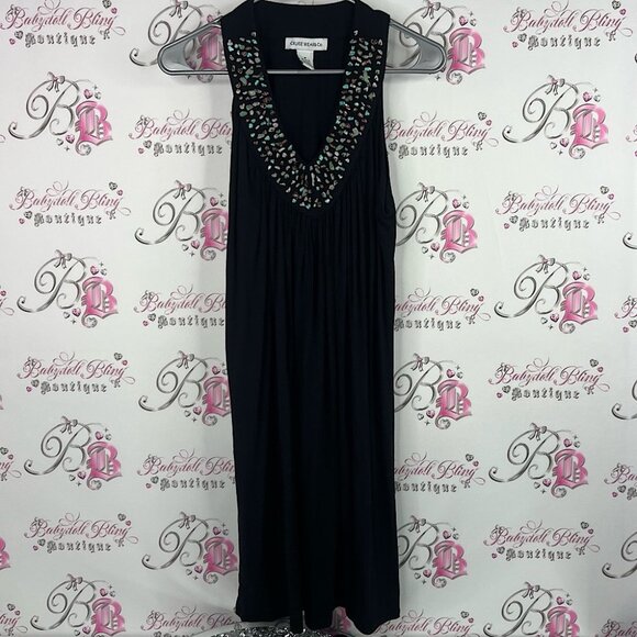 cruise wear & co Dresses & Skirts - Cruise wear & co dress healing crystal Elegant Black Midi Beaded Neckline